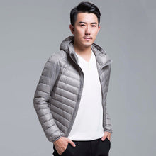 Load image into Gallery viewer, QUANBO Brand Autumn Winter Light Down Jacket Men&#39;s Fashion Hooded Short Large Ultra-thin Lightweight Youth Slim Coat 5XL