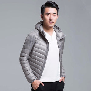 QUANBO Brand Autumn Winter Light Down Jacket Men's Fashion Hooded Short Large Ultra-thin Lightweight Youth Slim Coat 5XL