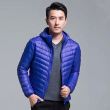 Load image into Gallery viewer, QUANBO Brand Autumn Winter Light Down Jacket Men&#39;s Fashion Hooded Short Large Ultra-thin Lightweight Youth Slim Coat 5XL