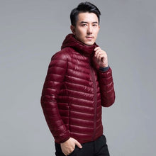 Load image into Gallery viewer, QUANBO Brand Autumn Winter Light Down Jacket Men&#39;s Fashion Hooded Short Large Ultra-thin Lightweight Youth Slim Coat 5XL