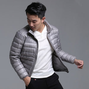 QUANBO Brand Autumn Winter Light Down Jacket Men's Fashion Hooded Short Large Ultra-thin Lightweight Youth Slim Coat 5XL