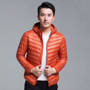 QUANBO Brand Autumn Winter Light Down Jacket Men's Fashion Hooded Short Large Ultra-thin Lightweight Youth Slim Coat 5XL