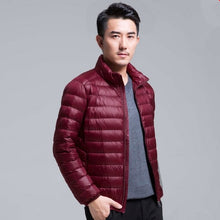 Load image into Gallery viewer, QUANBO Brand Autumn Winter Light Down Jacket Men&#39;s Fashion Hooded Short Large Ultra-thin Lightweight Youth Slim Coat 5XL