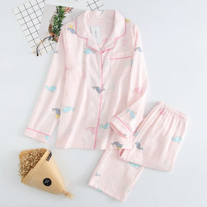 pajamas women 100% gauze cotton long sleeve casual