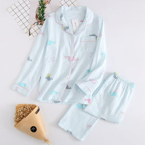 pajamas women 100% gauze cotton long sleeve casual