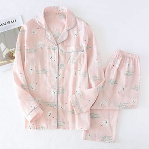 pajamas women 100% gauze cotton long sleeve casual