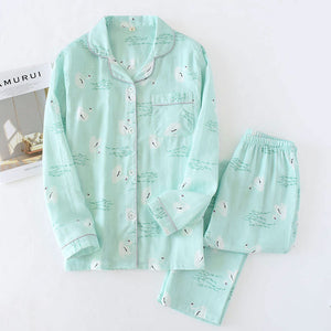 pajamas women 100% gauze cotton long sleeve casual