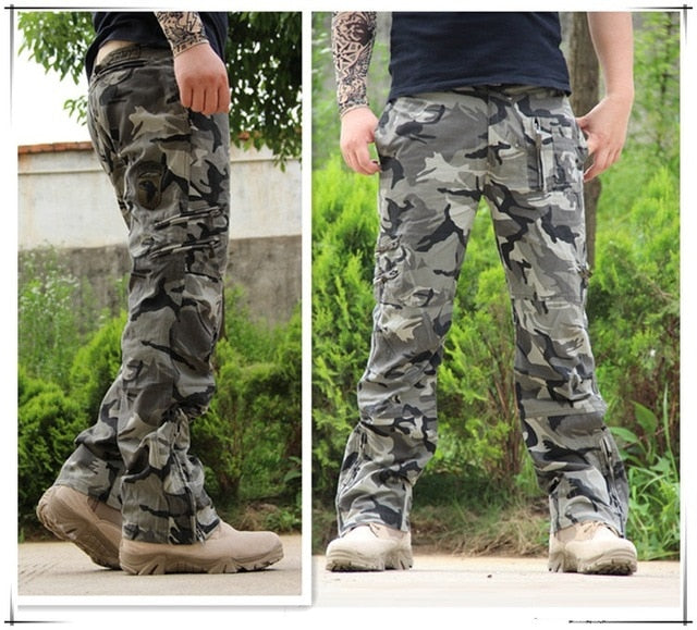 Tactical Pants Army Male Camo Jogger Plus Size Cotton Trousers Many Pocket Zip Military Style Camouflage Black Men's Cargo Pants