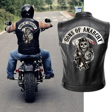 Load image into Gallery viewer, Sons of Anarchy Leather Jacket Vest Men Motorcycle Spring Jackets SOA Punk Black Motorrad Gilet