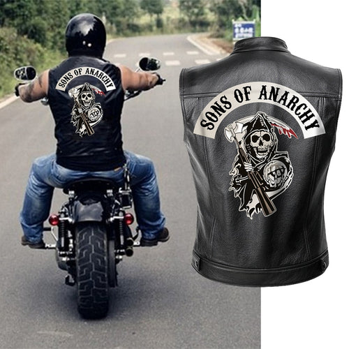 Sons of Anarchy Leather Jacket Vest Men Motorcycle Spring Jackets SOA Punk Black Motorrad Gilet