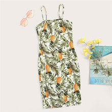 Load image into Gallery viewer, SHEIN Allover Pineapple Tropical Print Cami Dress Multicolor Sleeveless Sheath Mini Dresses Women Summer Vacation Beach Dress